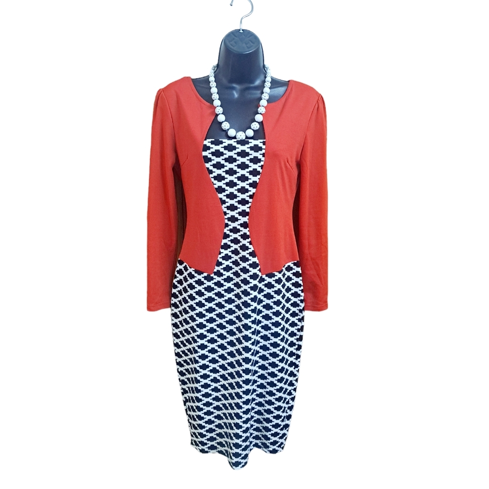 Oxiuly 1 Piece Dress Women's Size S? Measured Red Blk/Wht Versatile Office Party